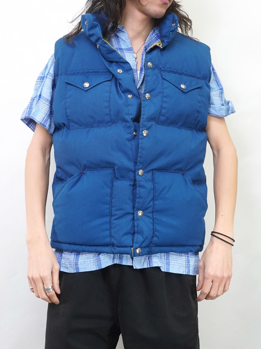 80's 茶タグ ノースフェイス ダウンベスト ネイビーブルー 表記(M