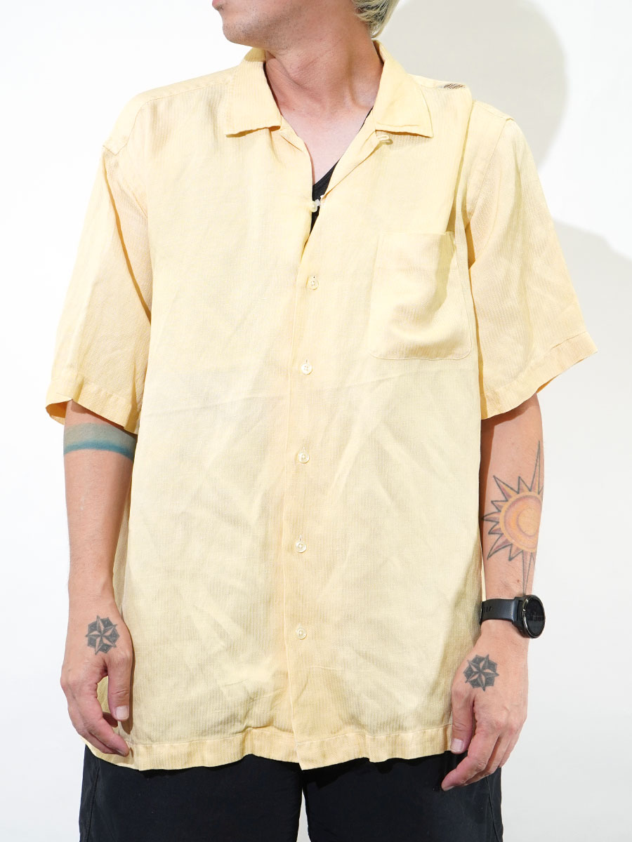 RALPH LAUREN CALDWELL SILK LINEN LOOP COLLAR S/S SHIRT LIGHT