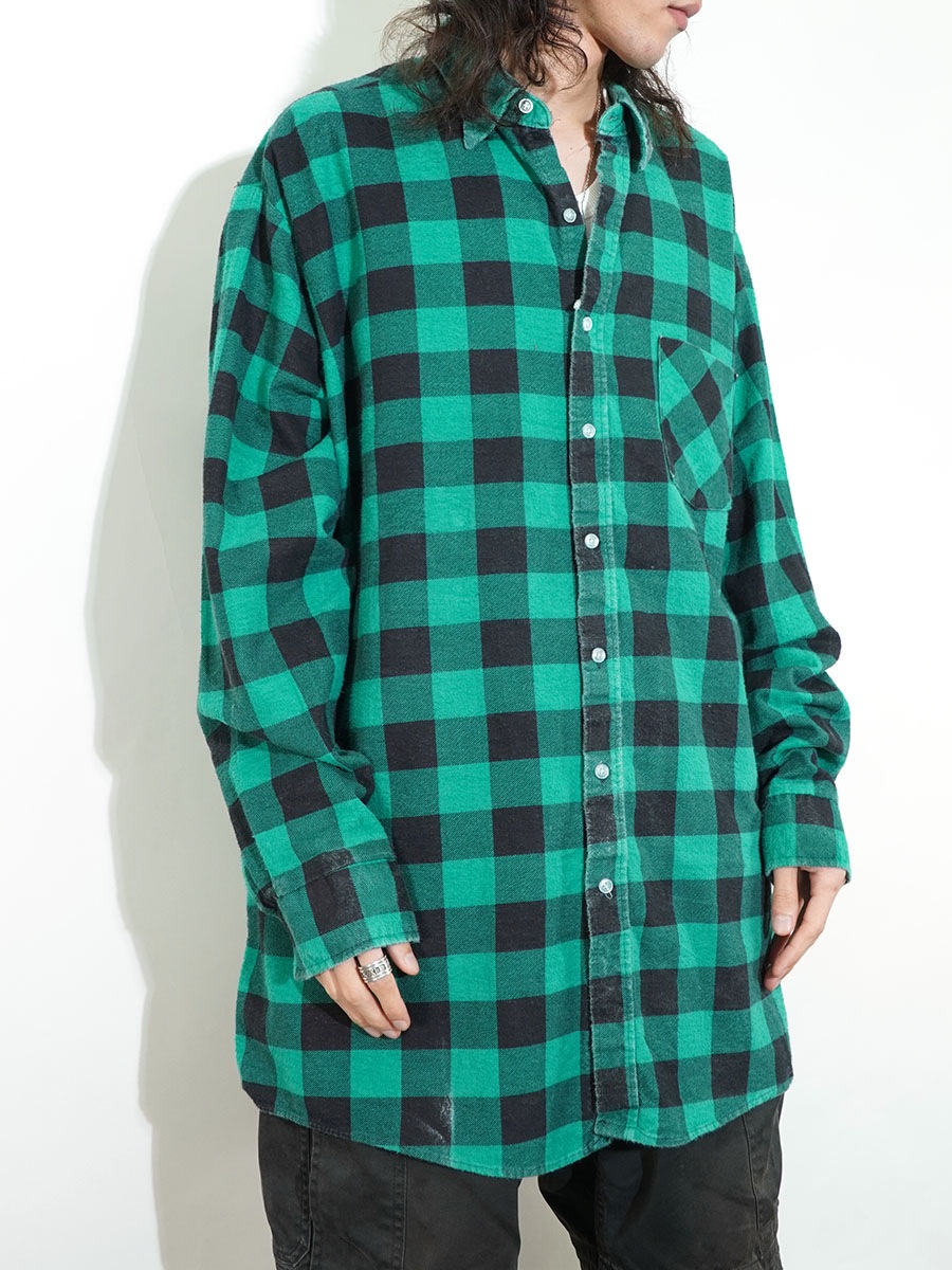 AFFA グリーン ブラック チェックネルシャツ AFFA グリーン ブラック チェックネルシャツ AFFA グリーン