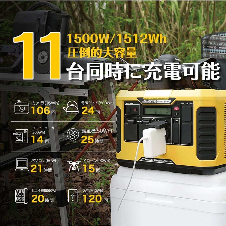 �ݡ����֥��Ÿ� �ݡ����֥�Хåƥ꡼ ADVANCE1550 TO GO POWER��1512Wh/1500W Ķ�����̡� ����� BMS LED�դ� �ϥ�ǥ� ����ѥ��� �����к� �ɺ��Ѥ� �ҳ����� ������ �����ȥɥ� ������ [�᡼�����߸ˤ���]