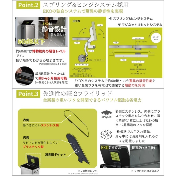 EKO(������������) �ǥ�å����ߥ顼����T ���󥵡��ӥ�45L�å���Ȣ 2��Ÿ��(�֥�å�/����С�) ���󥵡������� ���ƥ�쥹 ������ EK9378-45L