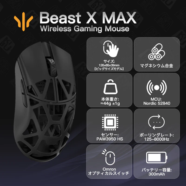 WLMOUSE Beast X Max(サイド穴なし) | ゲーミングマウス | BEST GEARS