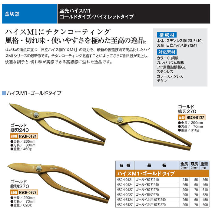 盛光 ハイスM-1 バイオレットチタン 金切鋏 HSVH 盛光 | はさみ | 道 