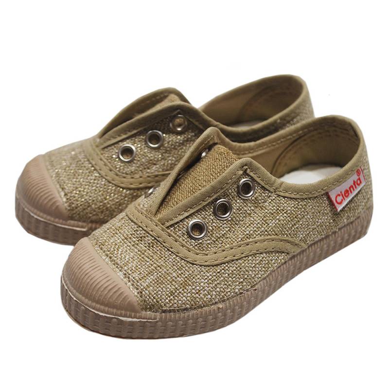 スニーカー キッズ シエンタ Cienta ラメゴールド キャンバス デッキシューズ 13-24.5cm ジュニア/ 靴 スリッポン 