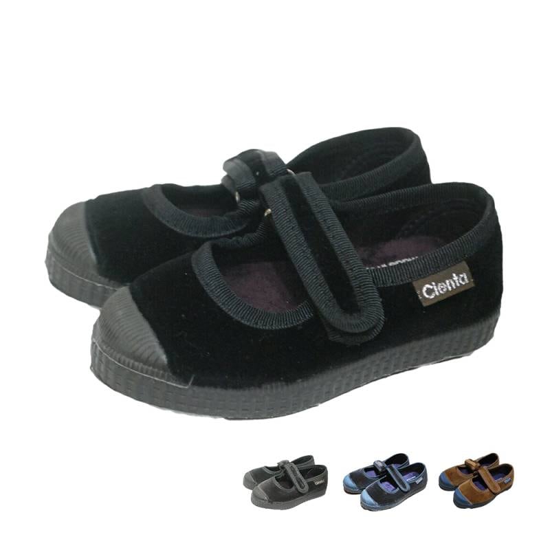 【25AW 一部予約 9月末頃入荷予定】シエンタ ベロア ワンストラップ ベルクロ シューズ  ジュニア    フラットシューズ 靴 12.5-26cm 956075 976075 Cienta 【国内正規品】