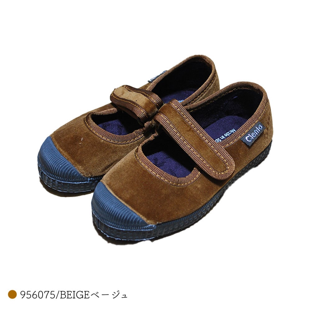 【25AW 一部予約 9月末頃入荷予定】シエンタ ベロア ワンストラップ ベルクロ シューズ ジュニア フラットシューズ 靴 12.5-26cm 956075 976075 Cienta 【国内正規品】