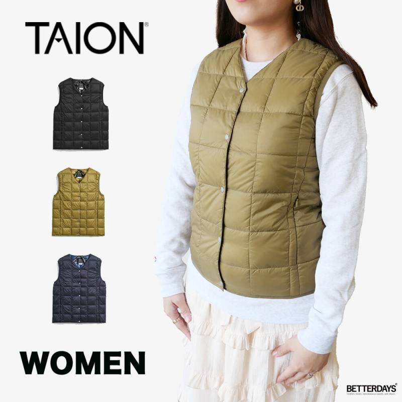 ダウンベスト インナーベスト DOWN VEST ノースリーブ Vネックボタン タイオン 体温 TAION