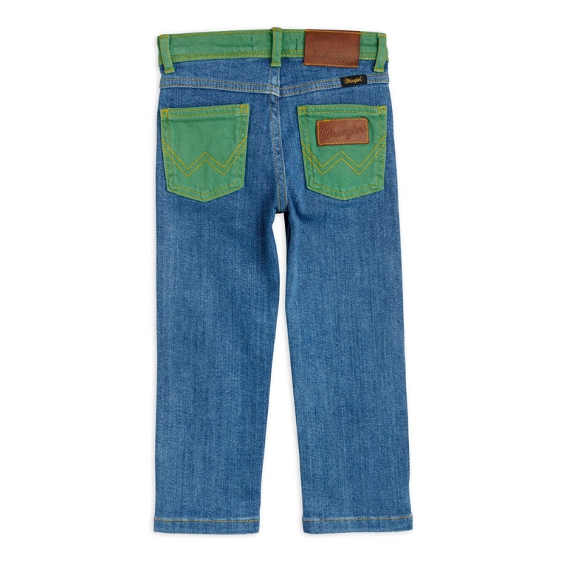 デニムジーンズ キッズ ズボン ミニロディーニ ラングラー TWO-TONE DENIM STRAIGHT JEANS IN BLUE 92-104cm mini rodini x wrangler