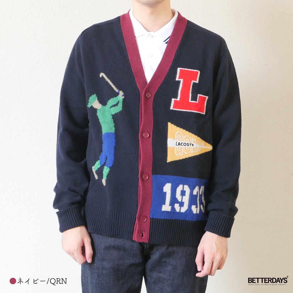 ニットカーディガン  ラコステ グラフィックジャカード リサイクルニット カーディガン LACOSTE 