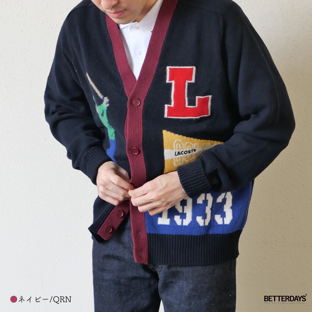 ニットカーディガン  ラコステ グラフィックジャカード リサイクルニット カーディガン LACOSTE 
