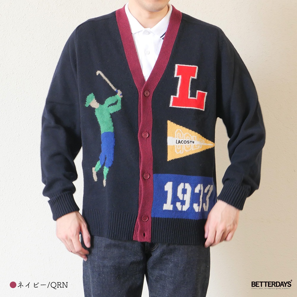 ニットカーディガン  ラコステ グラフィックジャカード リサイクルニット カーディガン LACOSTE 
