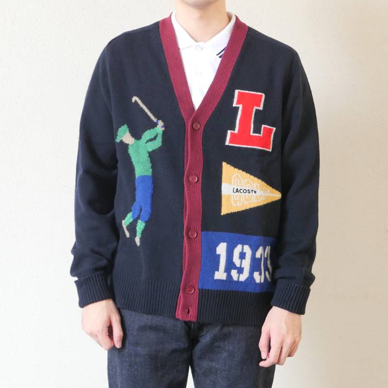 ニットカーディガン  ラコステ グラフィックジャカード リサイクルニット カーディガン LACOSTE 