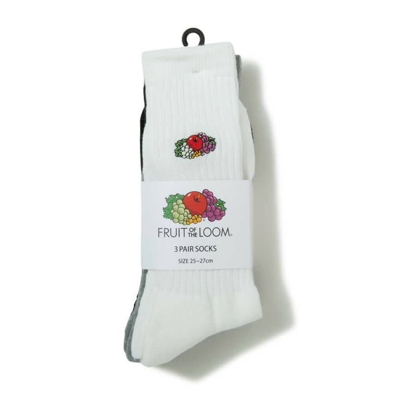 ソックス   靴下 フルーツオブザルーム フルーツ ロゴ刺繍 クルーソックス 3P  FRUIT OF THE LOOM 