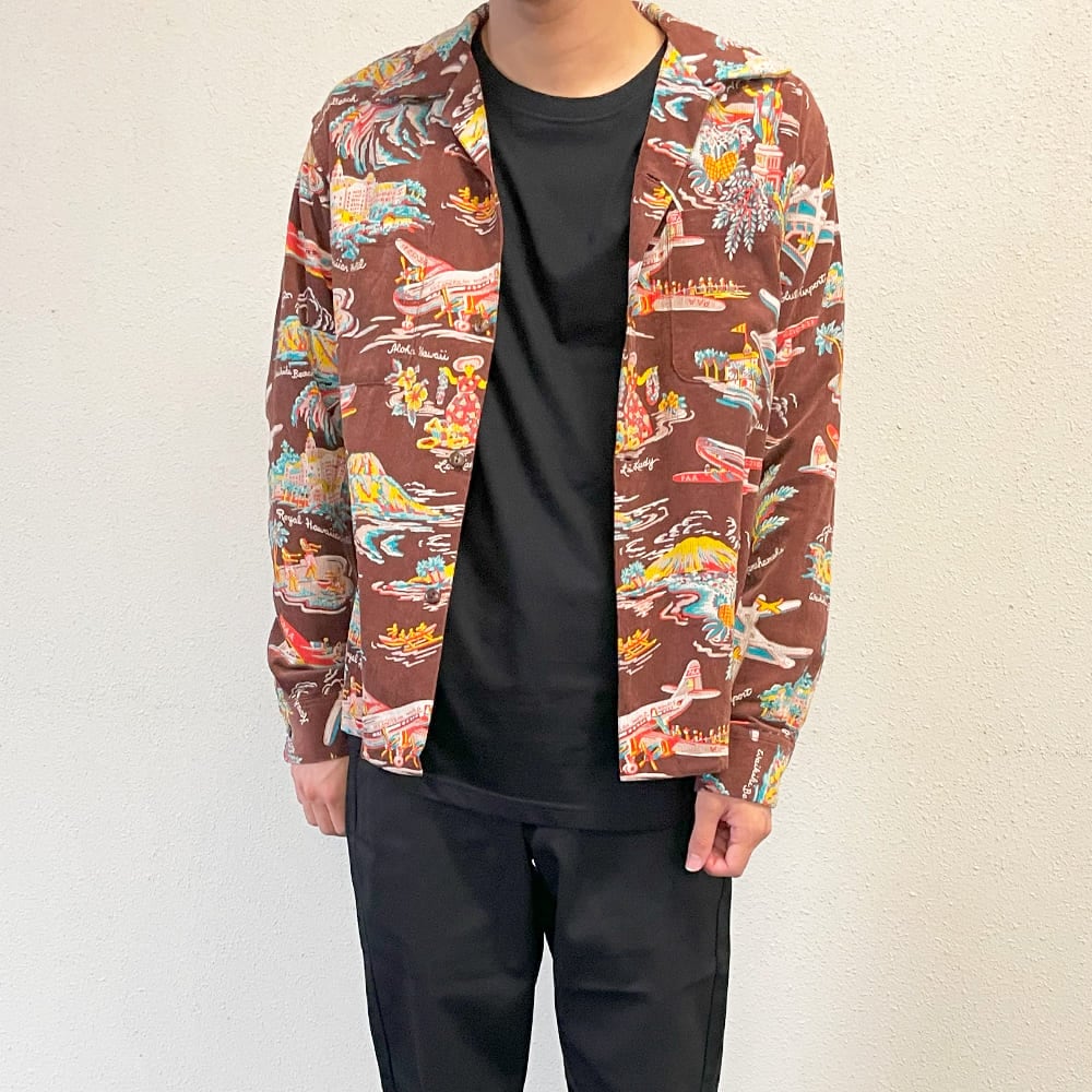 コーデュロイオープンシャツ 長袖 ロングスリーブ メンズ サンサーフ PAA AIR TRAVEL SUN SURF ヴィンテージ柄 ビンテージ柄 ロイヤルハワイアン ss29337