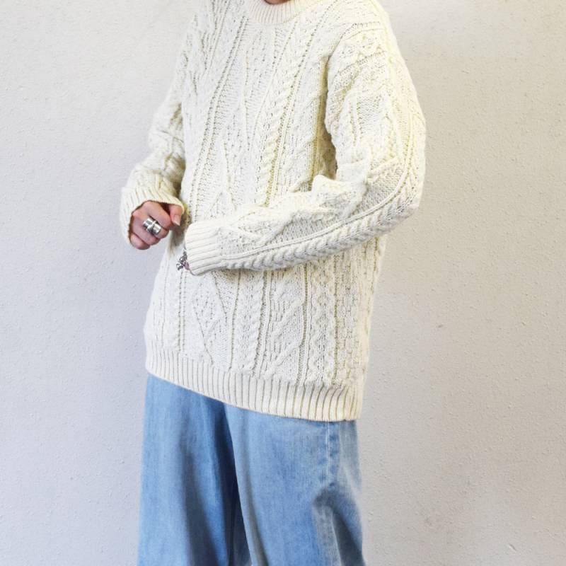 アランニット リブ ニット トップス  長袖  オールドダービーニットウェア Oldderby Knitwear Cable Crew pullover
