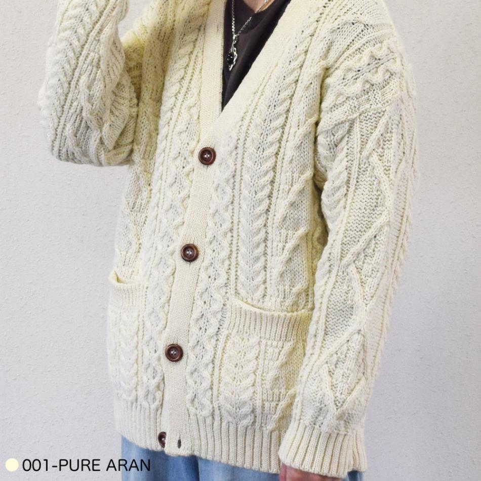 カーディガン アランニット リブ ニット トップス  長袖  オールドダービーニットウェア Oldderby Knitwear Cable Vee Cardigan