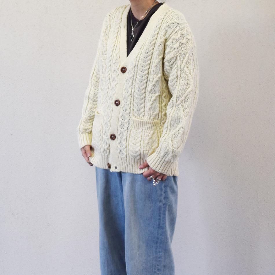 カーディガン アランニット リブ ニット トップス  長袖  オールドダービーニットウェア Oldderby Knitwear Cable Vee Cardigan