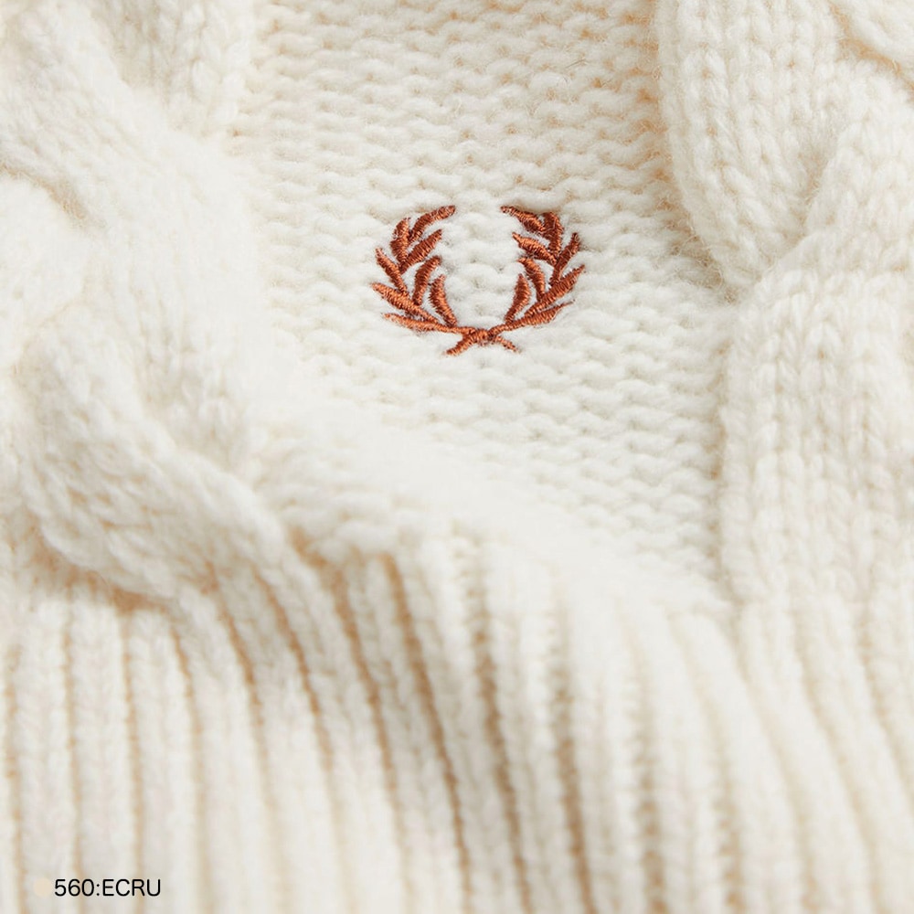 フレッドペリー ホワイトニットマフラー マフラー フレッドペリー ラムウール ケーブル編み C8145 Lambswool