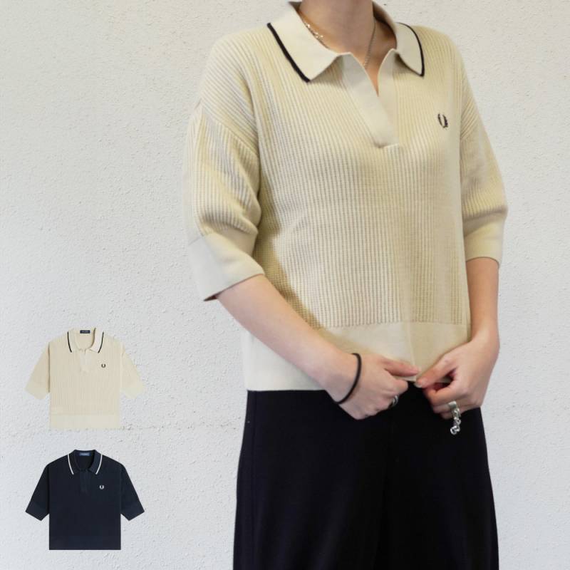 フレッドペリー ニット シャツ レディース 半袖 FRED PERRY OPEN-COLLAR MESH KNIT SHIRT 【国内正規品】K9114
