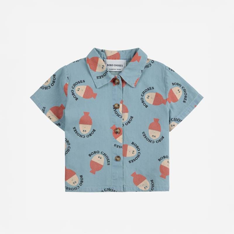 シャツ ベビー キッズ ボボ・ショーズ デニム 総柄 MORNING EGG ALL OVER DENIM SHIRT【国内正規品】 Bobo Choses B125AB026