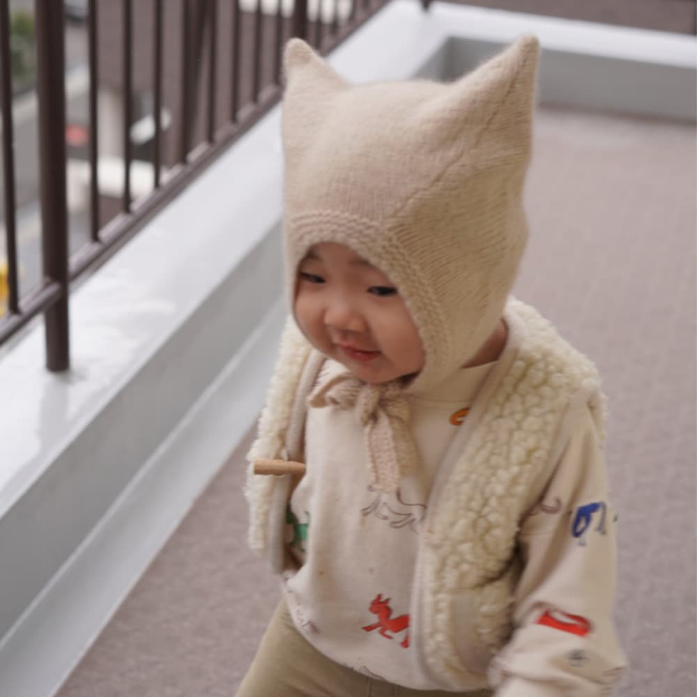 カシミヤニット帽  ベビー キッズ 帽子 ガーター帽子 ボンネット カシミヤ100% 猫耳  耳当てつき 紐つき サステナブル 出産祝い【国内正規品】BETTERDAYS 1-9Years