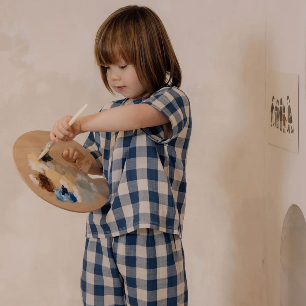 Tシャツ キッズ  ベビー オーガニックズー  Organic Zoo Pottery Blue Gingham Boxy T-shirt【国内正規品】 14sotpmoz