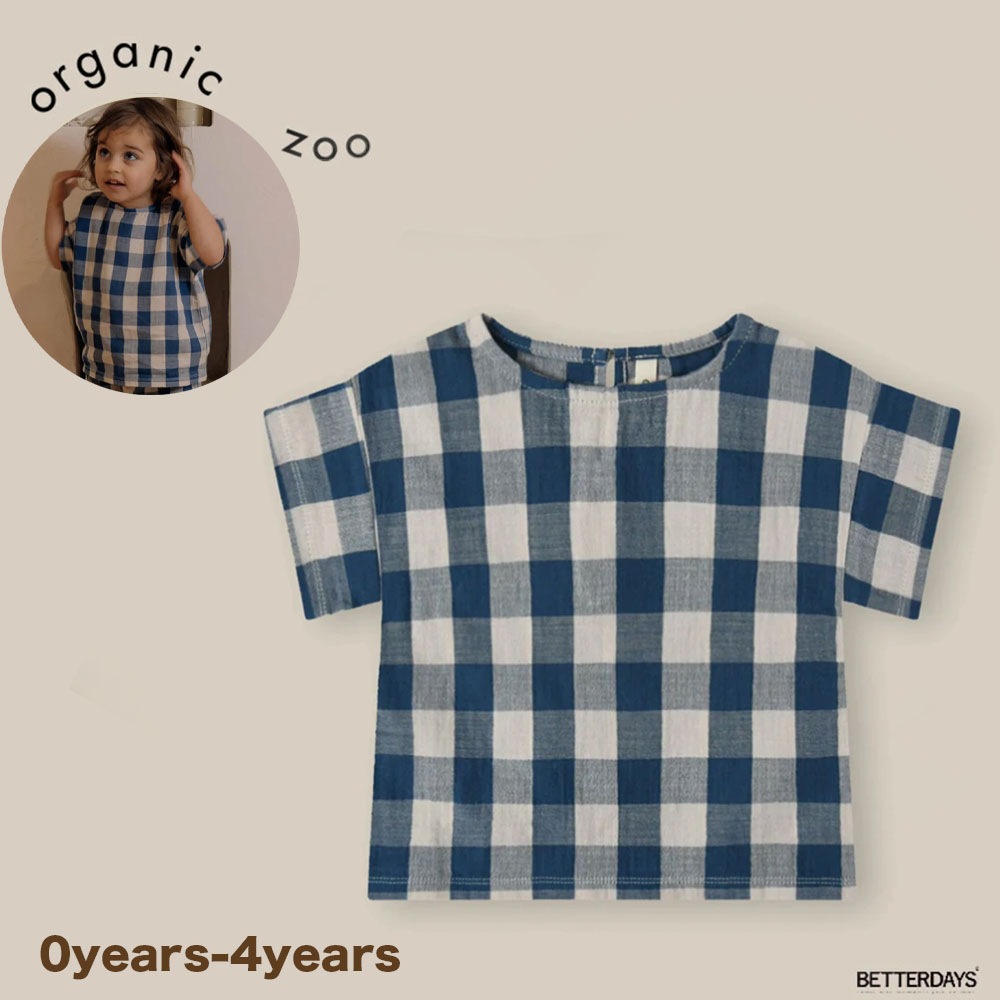 Tシャツ キッズ  ベビー オーガニックズー  Organic Zoo Pottery Blue Gingham Boxy T-shirt【国内正規品】 14sotpmoz