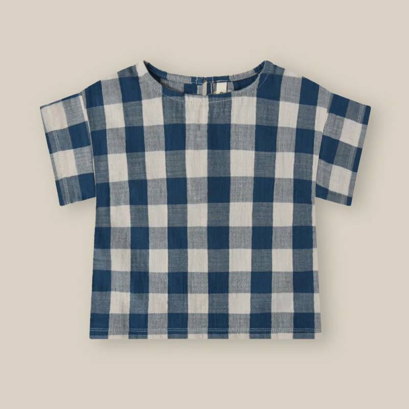 Tシャツ キッズ ベビー オーガニックズー Organic Zoo Pottery Blue Gingham Boxy T-shirt【国内正規品】 14sotpmoz