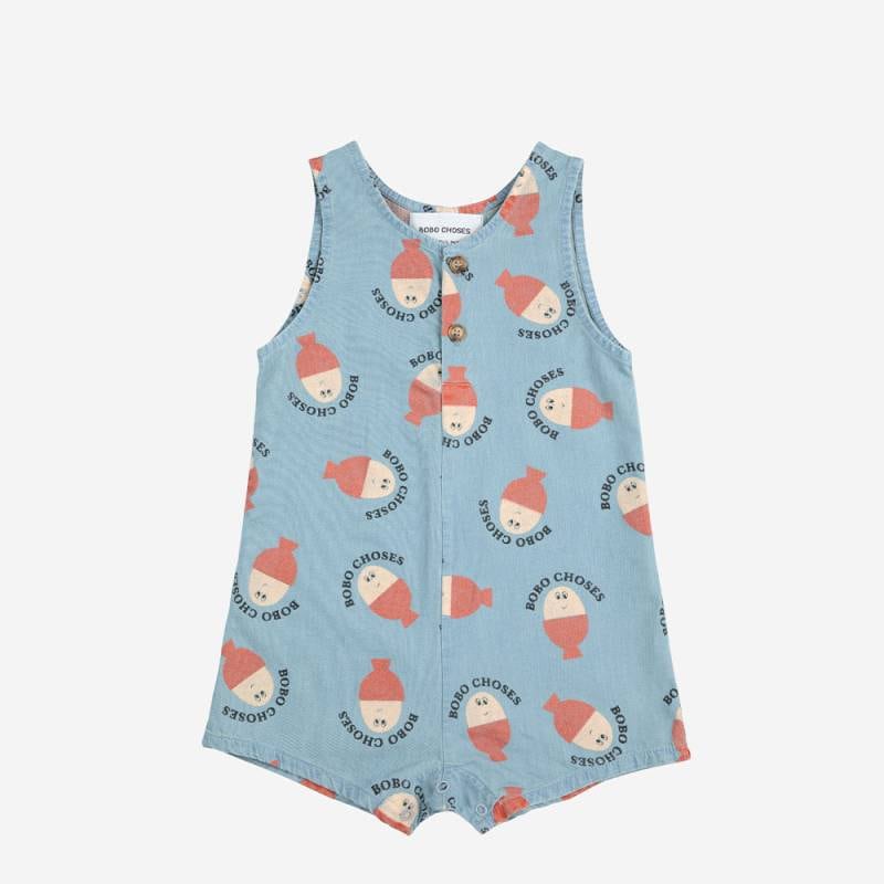 ロンパース ノースリーブ ベビー ボボ・ショーズ 総柄 Morning Egg all over denim playsuit【国内正規品】 Bobo Choses B125AB077