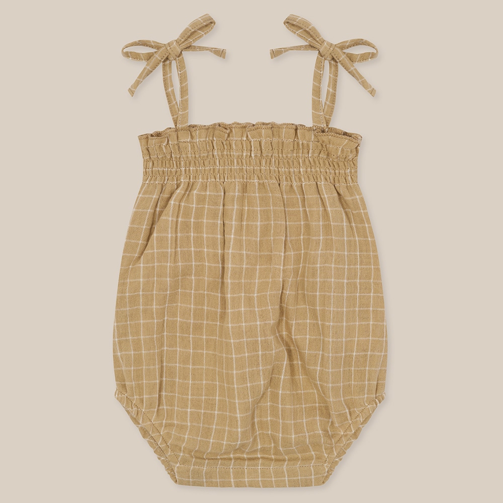 ノースリーブロンパース  ベビー オーガニックズー  Organic Zoo Grid Check Spaghetti Bodysuit Wheat 【国内正規品】16spbwgc