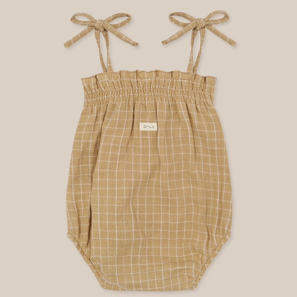 ノースリーブロンパース  ベビー オーガニックズー  Organic Zoo Grid Check Spaghetti Bodysuit Wheat 【国内正規品】16spbwgc
