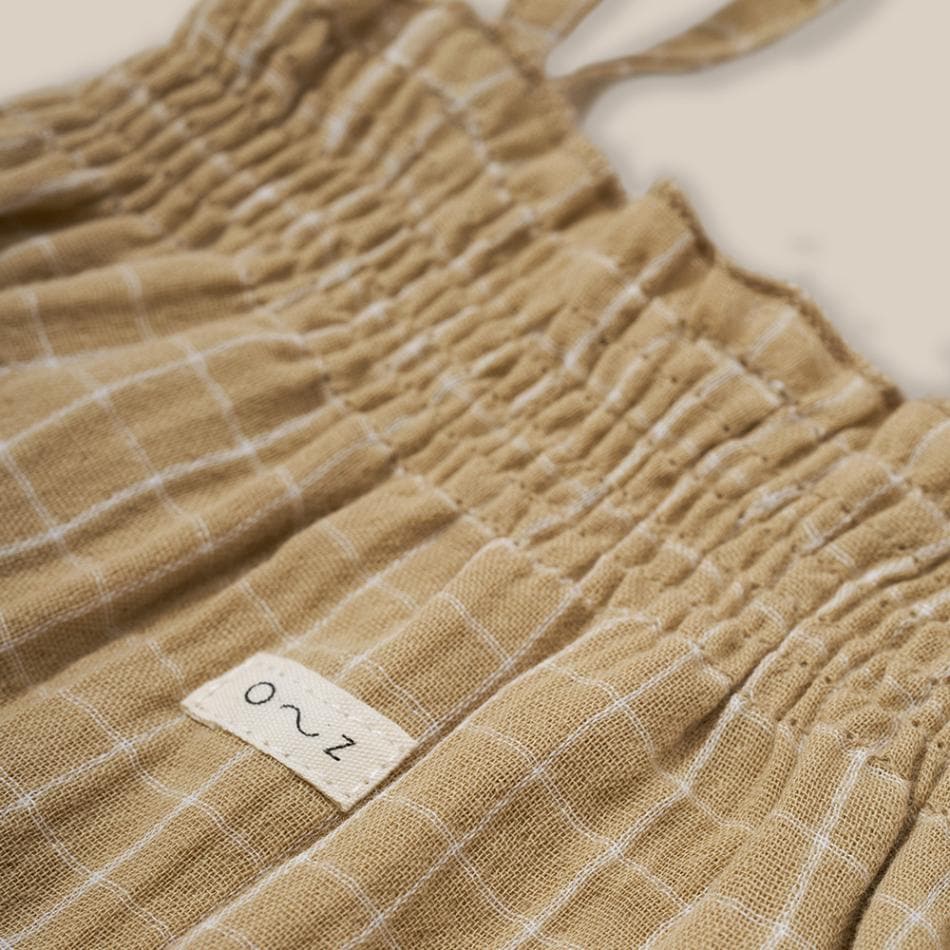 ノースリーブロンパース  ベビー オーガニックズー  Organic Zoo Grid Check Spaghetti Bodysuit Wheat 【国内正規品】16spbwgc