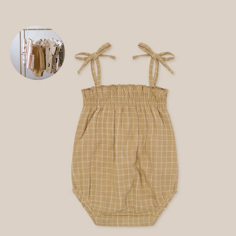 ノースリーブロンパース  ベビー オーガニックズー  Organic Zoo Grid Check Spaghetti Bodysuit Wheat 【国内正規品】16spbwgc