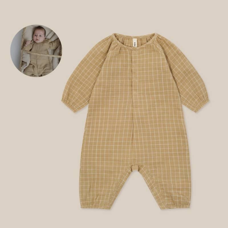 ワンジー ベビー オーガニックズー  Organic Zoo Grid Check Onesie Wheat【国内正規品】 16wgcsie