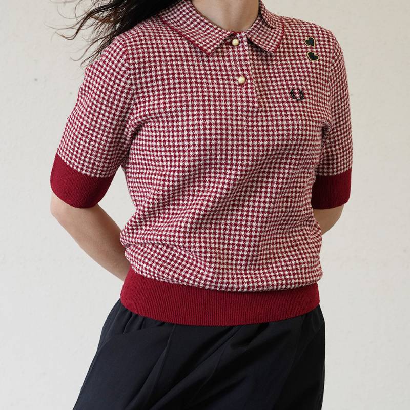 フレッドペリー ニット ポロシャツ レディース エイミーワインハウス 半袖 FRED PERRY Amy Winehouse Gingham Knitted Polo Shirt【国内正規品】SK9104