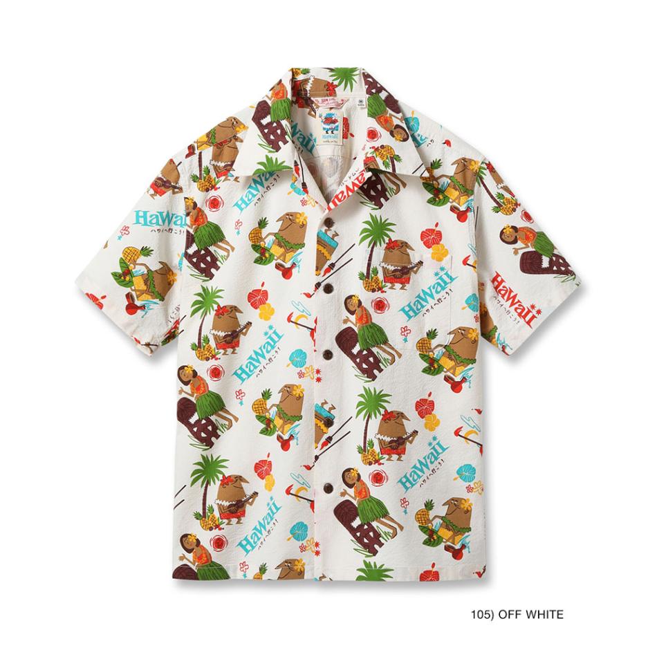 アロハシャツ メンズ サンサーフ  SUN SURF Lot No. SS39537 / COTTON SEERSUCKER OPEN SHIRT “TRIP TO HAWAII” by 柳原良平 with MOOKIE 