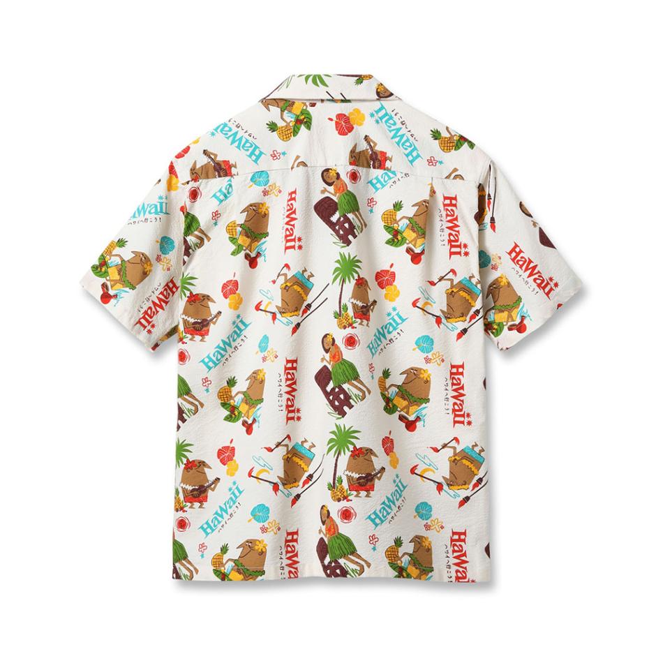 アロハシャツ メンズ サンサーフ  SUN SURF Lot No. SS39537 / COTTON SEERSUCKER OPEN SHIRT “TRIP TO HAWAII” by 柳原良平 with MOOKIE 