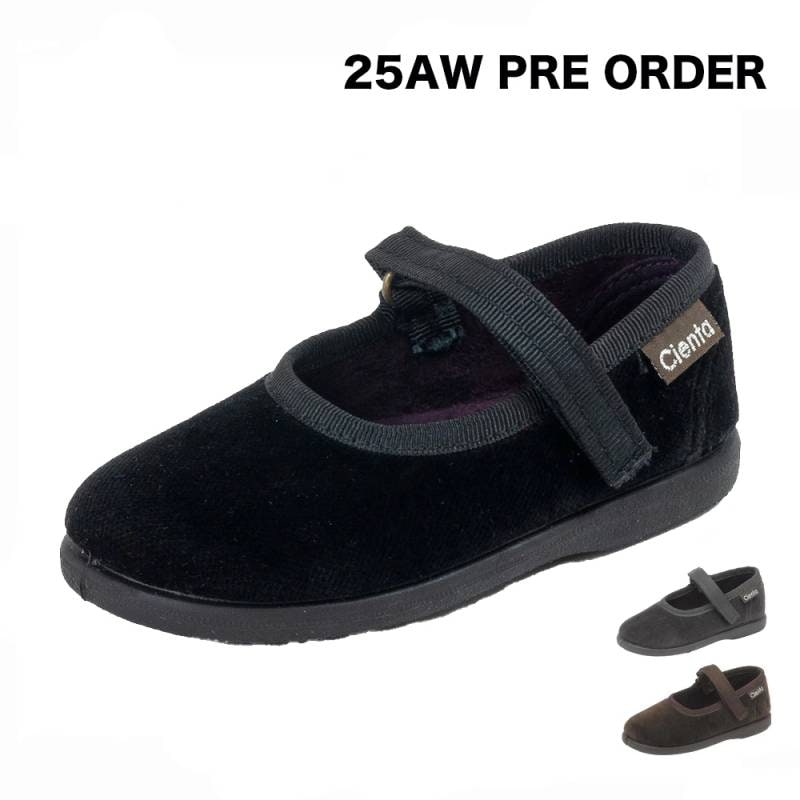 【25AW 予約 9月末頃入荷予定】シエンタ ベロア Cienta ワンストラップ シューズ キッズ ジュニア 子供 女の子 フラットシューズ 靴 12cm-21cm 400075 400050【国内正規品】