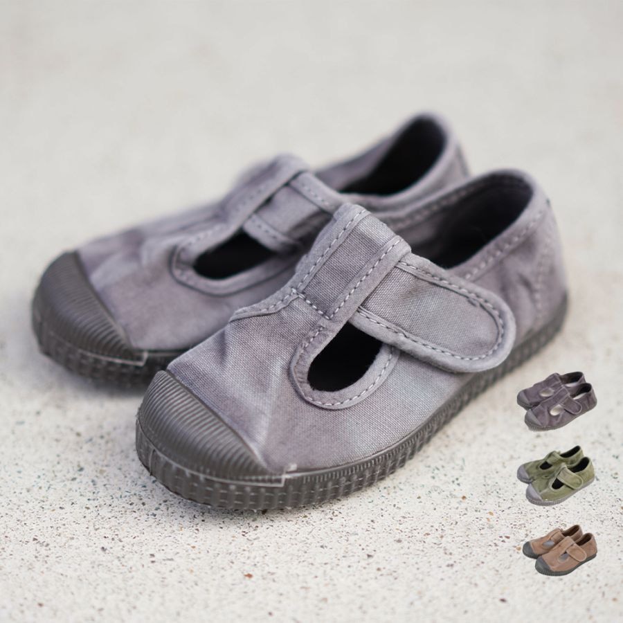 ベルクロ Tストラップ スニーカー キッズ シエンタ Cienta ムラ染め キャンバス シューズ ブラックソール 靴 13-21cm【国内正規品】 N77777