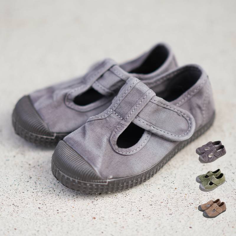 【26AW 一部予約】【最短で9月頃入荷予定】ベルクロ Tストラップ スニーカー キッズ シエンタ Cienta ムラ染め キャンバス シューズ ブラックソール 靴 13-21cm【国内正規品】 N77777