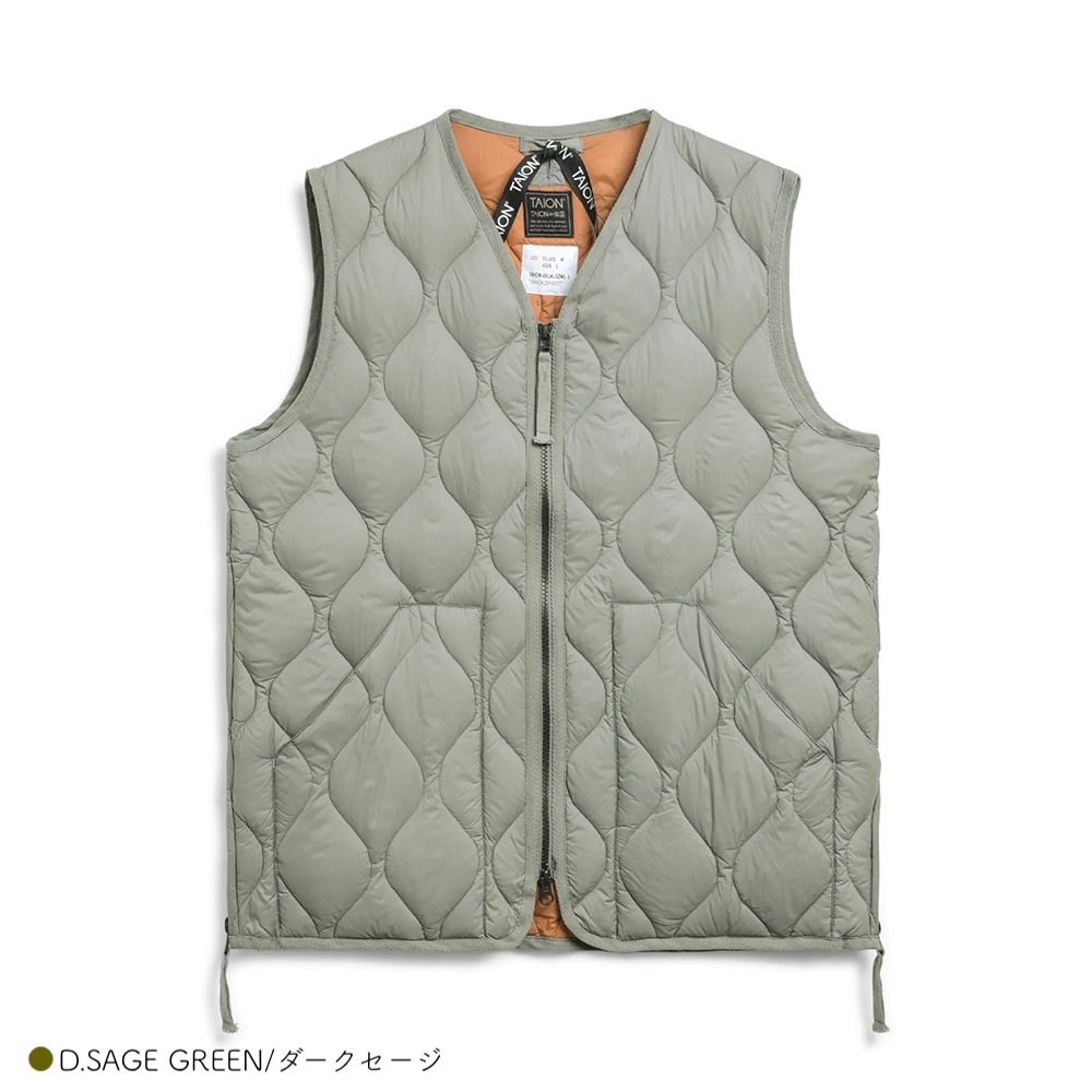 ダウンベスト ユニセックス インナーベスト DOWN VEST ミリタリー VネックWジップ ソフトシェル タイオン 体温 TAION-001ALSZML-1