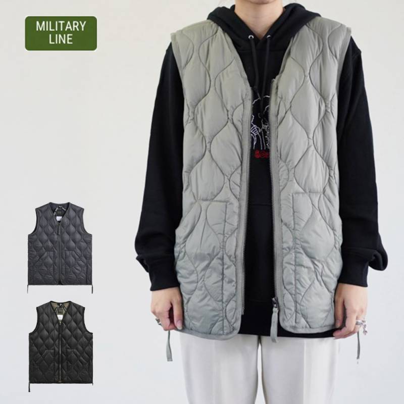 ダウンベスト ユニセックス インナーベスト DOWN VEST ミリタリー VネックWジップ ソフトシェル タイオン 体温 TAION-001ALSZML-1