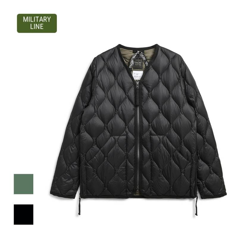ダウンジャケット ユニセックス  DOWN JACKET ミリタリー VネックWジップ ソフトシェル タイオン 体温 TAION-101ALSZML-1