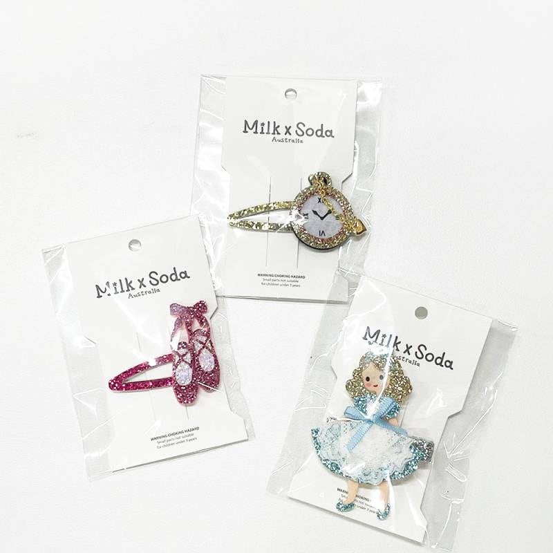 ヘアアクセサリー ヘアピン キッズ ミルク×ソーダ ミルクアンドソーダ アリス クロック バレリーナ グリッター MILK×SODA wonderland ballerina hair clip【国内正規品】