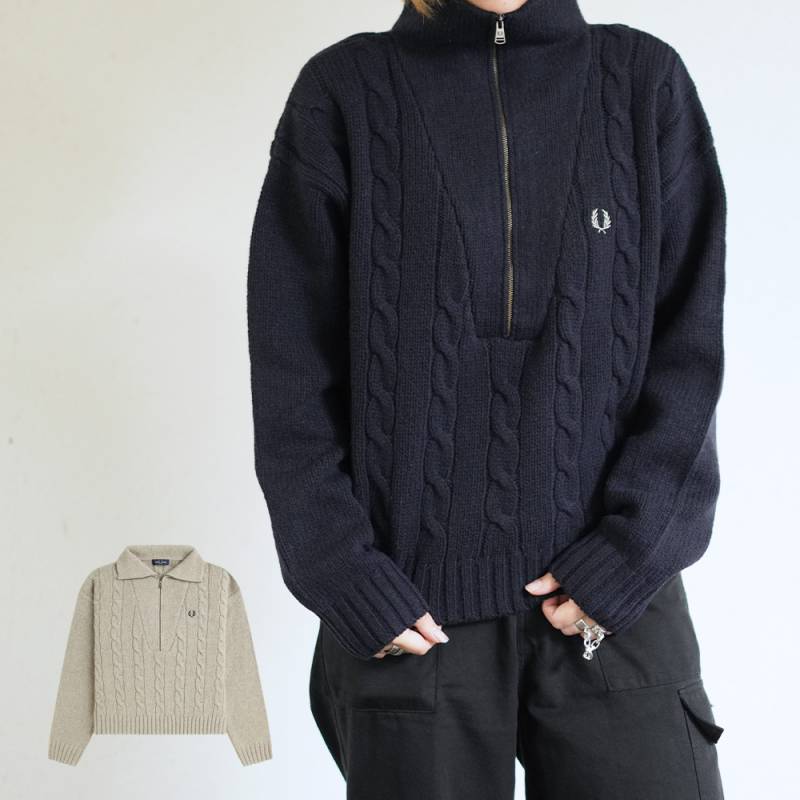 ハーフジップ ニット  レディース セーター  フレッドペリー Half Zip Cable Knit Jumper【国内正規品】 FRED PERRY  K1103