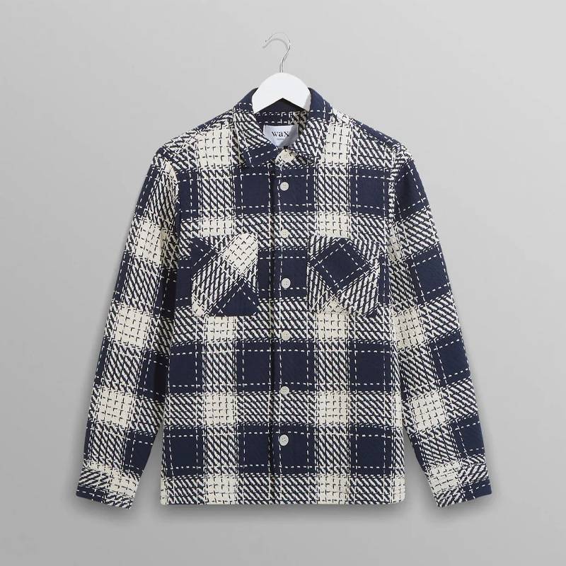 オーバーシャツ チェックシャツ メンズ ユニセックス ワックスロンドン wax london WI00-OSH-WHI3-AEO-NVE MARINE BEATNIK V3 【国内正規品】