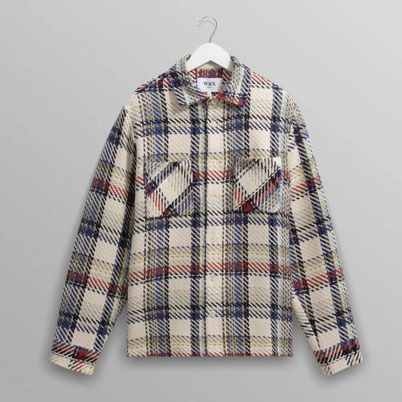 オーバーシャツ チェックシャツ メンズ ユニセックス ワックスロンドン wax london Whiting Ecru And Multicolour Jazz Weave Overshirt 【国内正規品】
