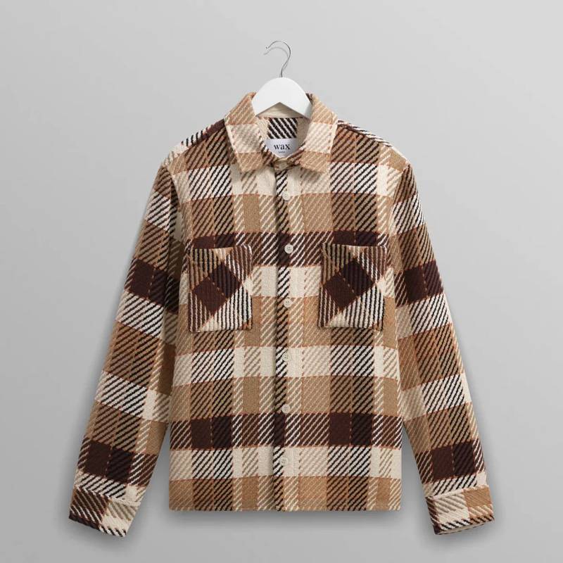 オーバーシャツ チェックシャツ メンズ ユニセックス ワックスロンドン wax london Whiting Natural And Brown Pike Check Overshirt【国内正規品】