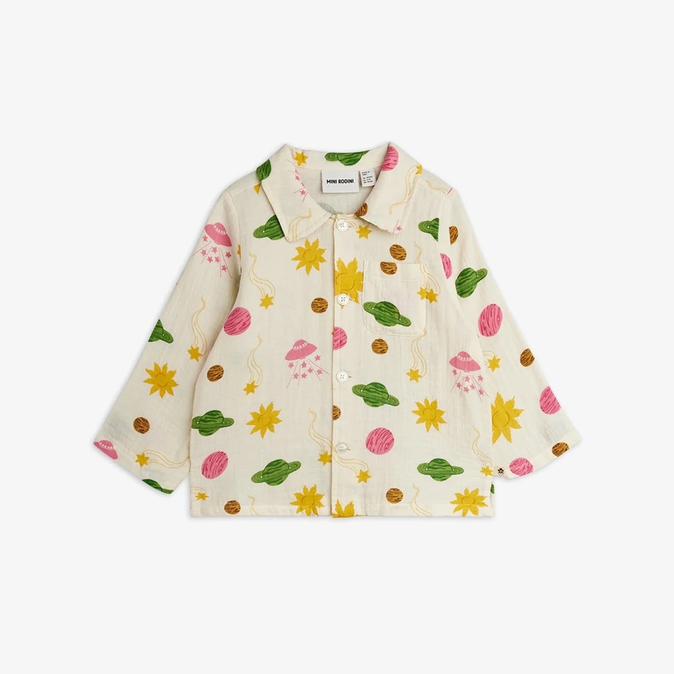 【期間限定8月1日より20%OFF SALE】シャツ キッズ ベビー ミニロディーニ スペース ブラウス 長袖 宇宙 総柄 SPACE MUSLIN SHIRT【国内正規品】 mini rodini 