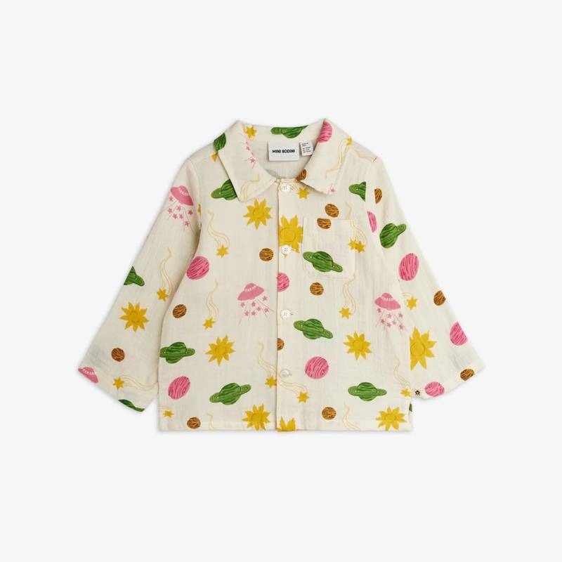 シャツ キッズ ベビー ミニロディーニ スペース ブラウス 長袖 宇宙 総柄 SPACE MUSLIN SHIRT【国内正規品】 mini rodini 